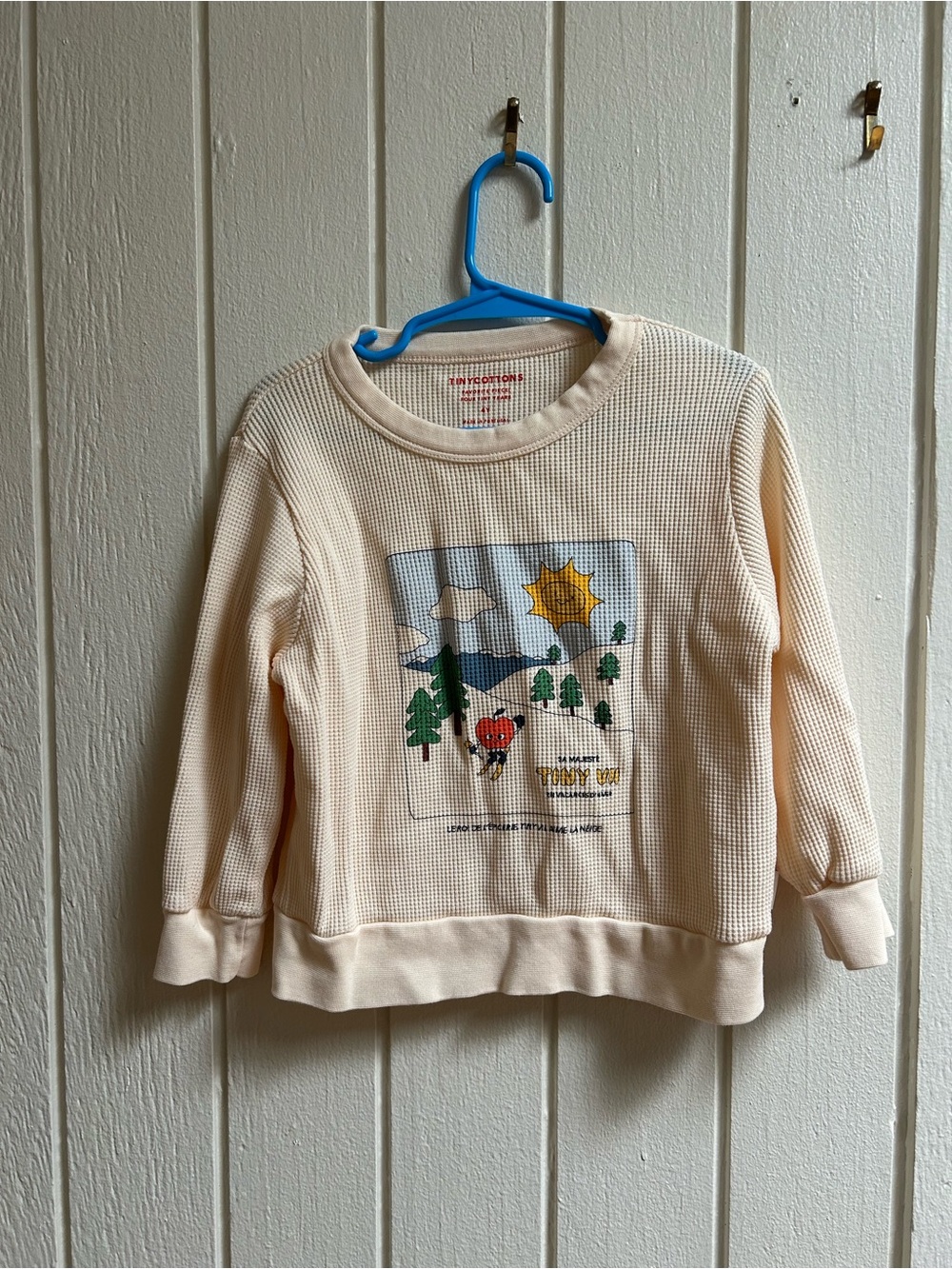 TinyCottons Cream Ski Graphic Waffle Knit Long Sleeve Shirt